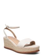 Leona Nappa Leather Espadrille Espadrillos Med Hæl Sandal Cream Lauren Ralph Lauren