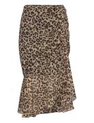 Leopard-Print Skirt With Gathered Detail Knælang Nederdel Black Mango