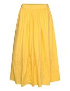 Embroidery Anglaise Midi Skirt Knælang Nederdel Yellow Stella Nova