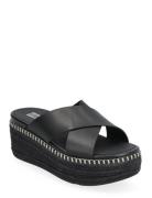 Eloise Espadrille Leather Wedge Cross Slides Shoes Summer Shoes Platform Sandals Black FitFlop