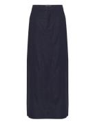 Lizagz Linen Hw Skirt Lang Nederdel Navy Gestuz