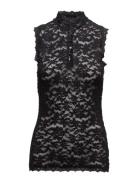 Full Lace Top W/ Buttons Tops T-shirts & Tops Sleeveless Black Rosemunde