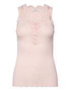 Silk Top W/ Button & Lace Tops T-shirts & Tops Sleeveless Pink Rosemunde