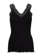 Organic Top W/ Lace Tops T-shirts & Tops Sleeveless Black Rosemunde