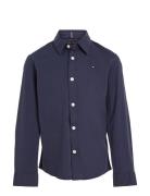 Solid Stretch Poplin Shirt L/S Tops Shirts Long-sleeved Shirts Blue Tommy Hilfiger