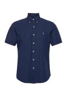 Custom Fit Stretch Poplin Shirt Tops Shirts Short-sleeved Blue Polo Ralph Lauren