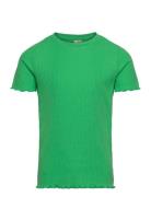 Pkdora Ss O-Neck Solid Rib Top Tops T-Kortærmet Skjorte Green Little Pieces