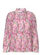 Pleated Georgette Half Placket Blouse Tops Blouses Long-sleeved Pink Ganni