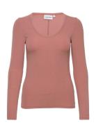 Modal Rib Scoop Neck Ls Top Tops T-shirts & Tops Long-sleeved Coral Calvin Klein