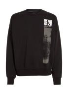 Brushstroke Crew Neck Tops Sweatshirts & Hoodies Sweatshirts Black Calvin Klein Jeans