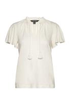 Jersey Tie-Neck Top Tops Blouses Short-sleeved White Lauren Ralph Lauren