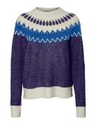 Vmsim Ls Nordic Pullover Ga Rep Lcs Tops Knitwear Jumpers Blue Vero Moda