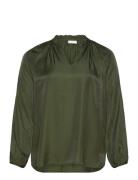 Carkalana L/S V-Neck Blouse Wvn Tops Blouses Long-sleeved Green ONLY Carmakoma