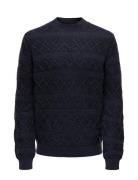 Onswade Reg 5 Struc Crew Neck Knit Tops Knitwear Round Necks Navy ONLY & SONS