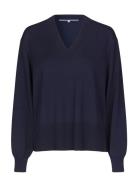 Siva Knit V-Neck Tops Knitwear Jumpers Navy Second Female