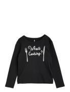 What's Cooking Sp Ls Tee Tops T-shirts Long-sleeved T-Skjorte Black Mini Rodini