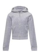 Tonal Embro Velour Zip Thru Hoodie Tops Sweatshirts & Hoodies Hoodies Grey Juicy Couture