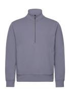 Breathable Zip-Neck Sweatshirt Tops Sweatshirts & Hoodies Sweatshirts Blue Mango