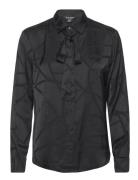 Belting-Motif Jacquard Tie-Neck Shirt Tops Shirts Long-sleeved Black Lauren Ralph Lauren