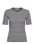 Slim Striped 1X1 Ribbed Ss T-Shirt Tops T-shirts & Tops Short-sleeved Blue GANT