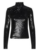 Sequined Jersey Turtleneck Tops Blouses Long-sleeved Black Polo Ralph Lauren