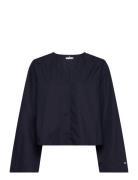 Cotton Solid V-Neck Blouse Ls Tops Shirts Long-sleeved Navy Tommy Hilfiger
