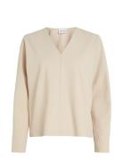 Structure Twill V Neck Ls Top Tops T-shirts & Tops Long-sleeved Beige Calvin Klein