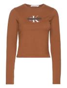 Seasonal Monologo Long Sleeve Tops T-shirts & Tops Long-sleeved Brown Calvin Klein Jeans