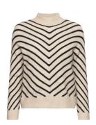 Stripe-Print Sweater With Perkins Neck Tops Knitwear Jumpers Cream Mango