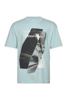 Relaxed Printed T-Shirt Tops T-Kortærmet Skjorte Blue Tom Tailor