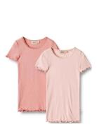 2 Rib T-Shirt S/S Katie Tops T-Kortærmet Skjorte Pink Wheat