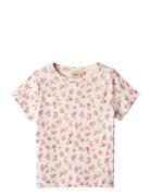 T-Shirt S/S Manna Tops T-Kortærmet Skjorte Multi/patterned Wheat