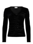 Vivelida V-Neck L/S Velvet Top/Su Tops T-shirts & Tops Long-sleeved Black Vila