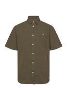 Regular Linen Look Short Sleeve Shi Tops Shirts Short-sleeved Green Knowledge Cotton Apparel