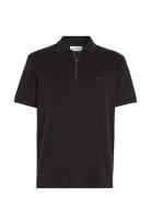 Smooth Cotton Welt Zip Polo Tops Polos Short-sleeved Black Calvin Klein