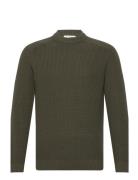 Slhreg-Dan Structure Crew Neck Tops Knitwear Round Necks Khaki Green Selected Homme