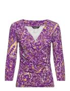 Print Surplice Jersey Top Tops T-shirts & Tops Long-sleeved Purple Lauren Ralph Lauren