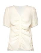 Blouse With Ruching Tops Blouses Short-sleeved Cream Coster Copenhagen