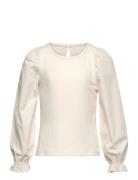 Top With Woven Sleeves Tops T-shirts Long-sleeved T-Skjorte Cream Lindex
