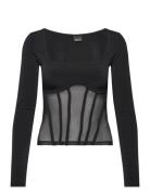 Mesh Details Top Tops Blouses Long-sleeved Black Gina Tricot
