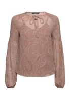 Paisley Georgette Tie-Neck Blouse Tops Blouses Long-sleeved Beige Lauren Ralph Lauren