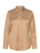 Satin Shantung Shirt Tops Shirts Long-sleeved Beige Lauren Ralph Lauren