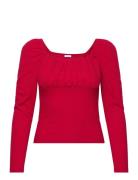 Neija Square Neck Top Tops T-shirts & Tops Long-sleeved Red Bubbleroom