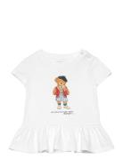 Polo Bear Cotton Jersey Peplum Tee Tops T-Kortærmet Skjorte White Ralph Lauren Baby