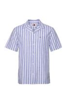 Tjm Stripe Linen Ss Shirt Ext Tops Shirts Short-sleeved Blue Tommy Jeans