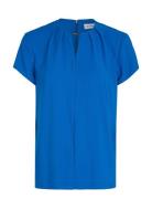 Metal Bar Short Sleeve Blouse Tops Blouses Short-sleeved Blue Calvin Klein