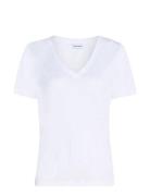 Linen Blend V-Nk Top Ss Tops T-shirts & Tops Short-sleeved White Calvin Klein