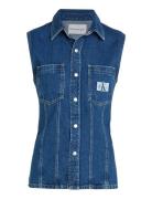 Sleeveless Lean Denim Shirt Tops T-shirts & Tops Sleeveless Blue Calvin Klein Jeans