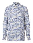 Edith Dot Print Viscose Shirt Tops Shirts Long-sleeved Blue Lexington Clothing