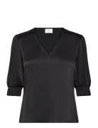 D6Cascais Silk Blouse Tops Blouses Short-sleeved Black Dante6